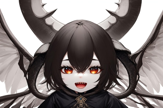 a cute demon kid with sharp teeth