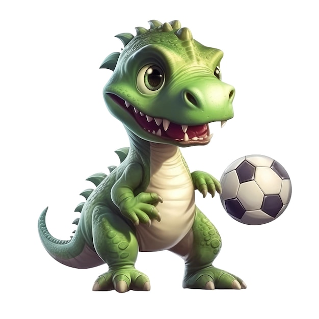 Cute Dino play soccer Transparent isolated background AI