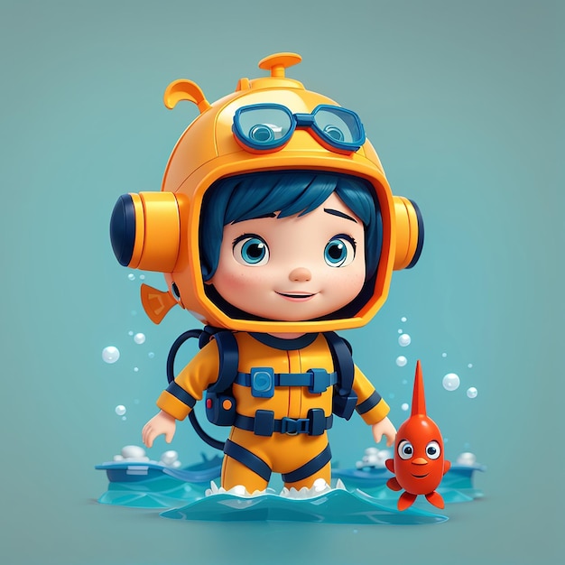 Cute Diver Holding Submarine Toy Cartoon Vector Icon Illustration Science Transportation Icon Concept Isolated Premium Vector Flat Cartoon Style