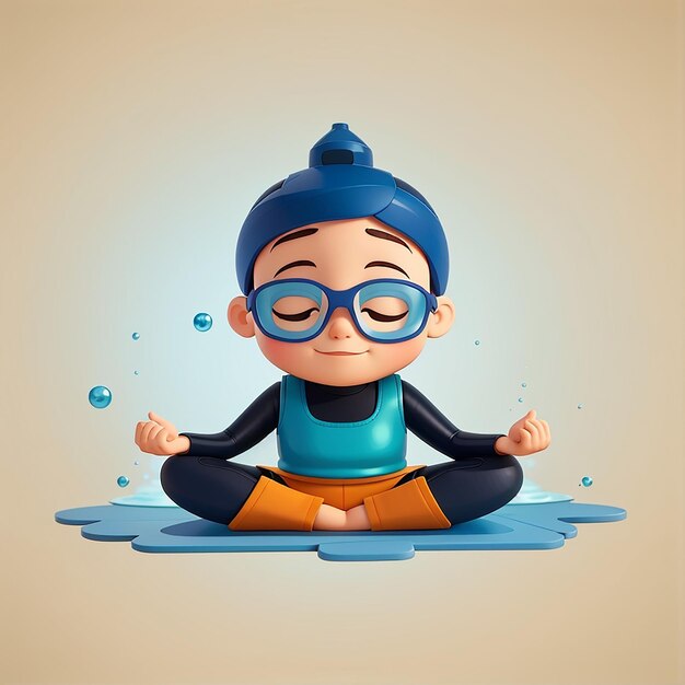 Photo cute diver meditation yoga cartoon vector icon illustration science sport icon isolated flat vector