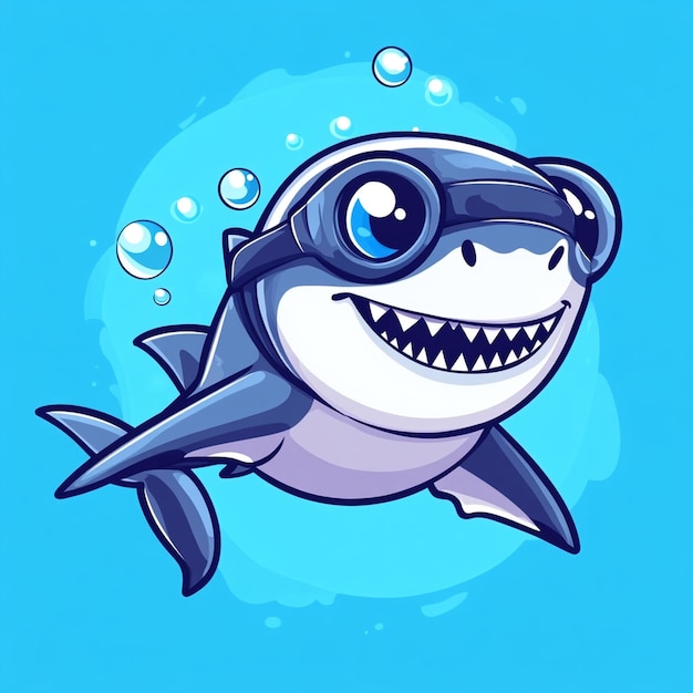 Photo cute diver shark cartoon vector icon illustration isolated premium vector science animal icon concept