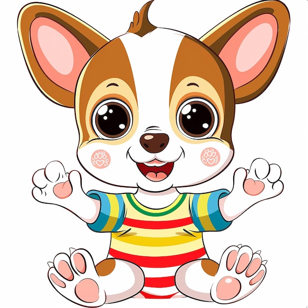 Photo cute dog cartoon flat design isolated on white