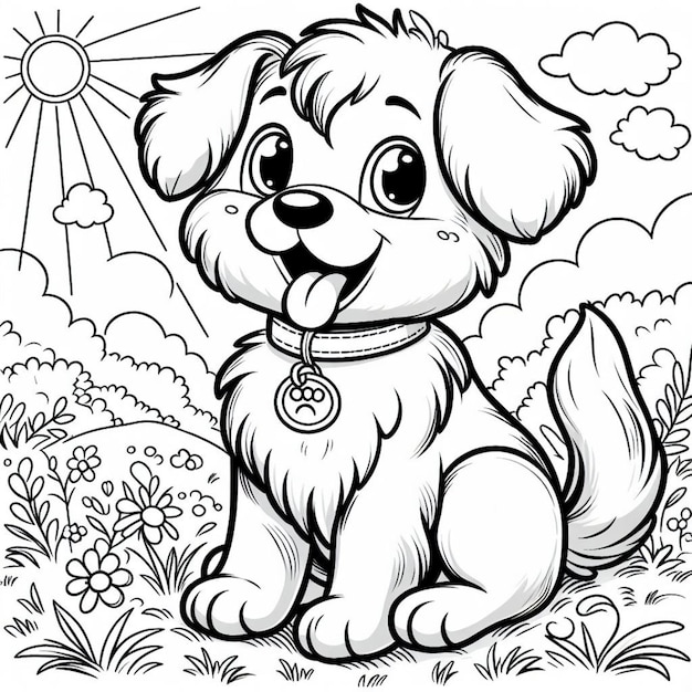 Cute dog cartoon vector line art coloring page with white background ai generated