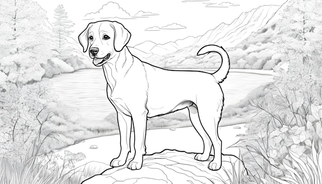 Cute dog drawing in nature ideal for coloring books