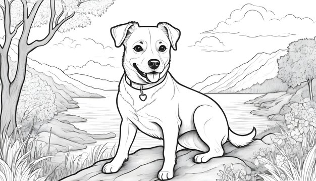 Cute dog drawing in nature ideal for coloring books