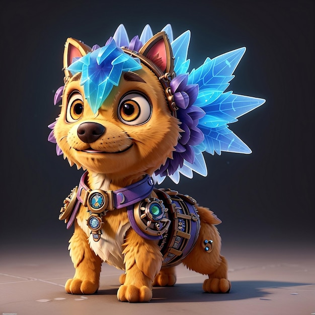 Cute dog dressed like a blue lion