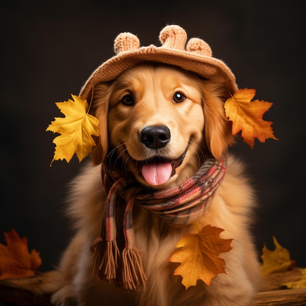 Cute dog dressed in winter clothes ready for fall season