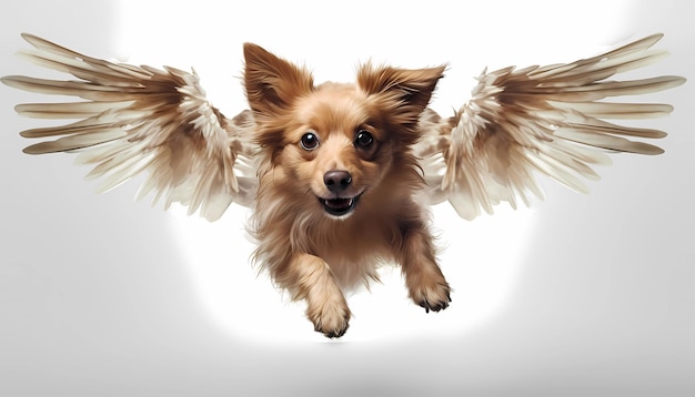 Cute dog flying in the sky with angel wings Generating AI