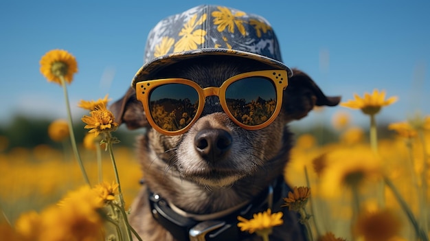 Cute dog in a funny outfit and sunglasses AI Generated