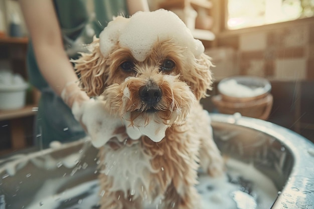 Cute Dog Getting a Bath