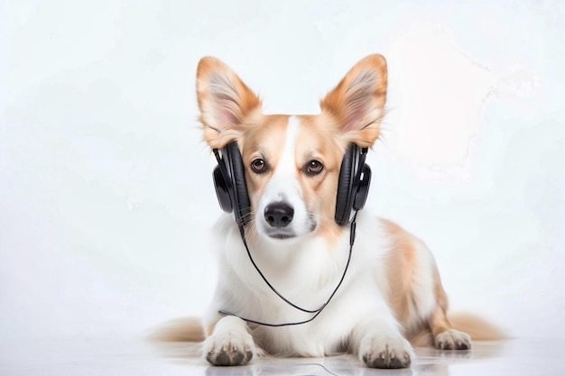 Cute dog in headphones Generative AI