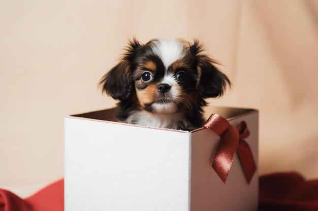 Photo cute dog inside gift box