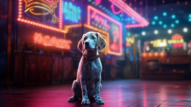 Cute Dog Pet animal in the neon lights AI generated art