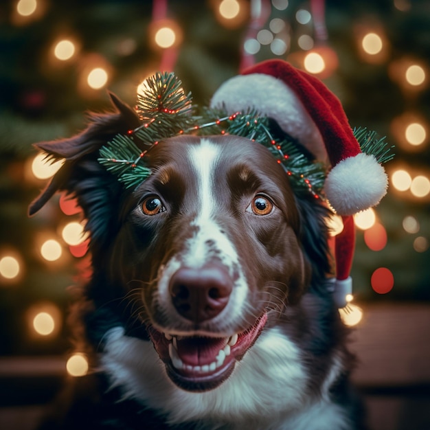 Cute dog portrait room in christmas decoration