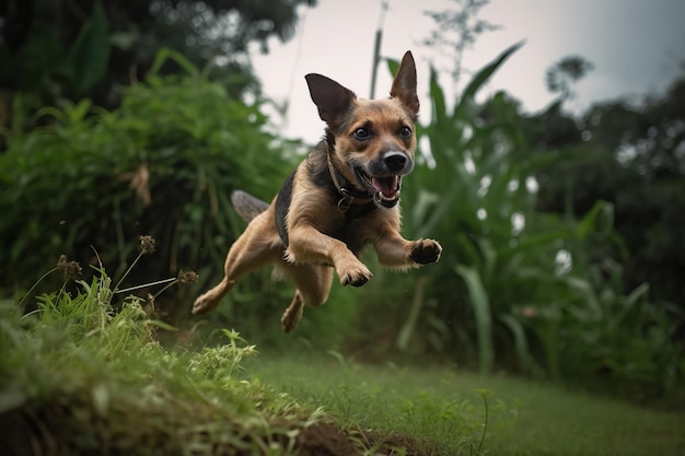 cute dog running and jumping outside