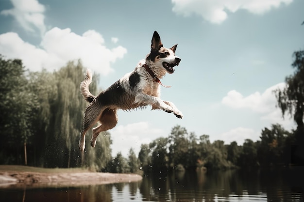 cute dog running and jumping outside