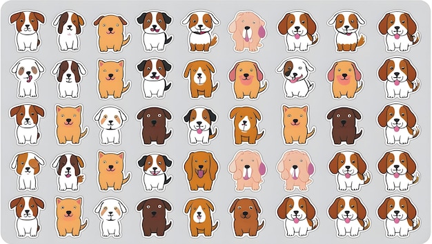 Photo cute dog sticker sheet playful pups in adorable poses