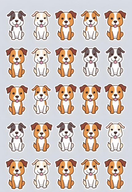 Photo cute dog sticker sheet playful pups in adorable poses