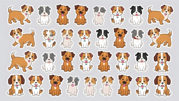 Photo cute dog sticker sheet playful pups in adorable poses