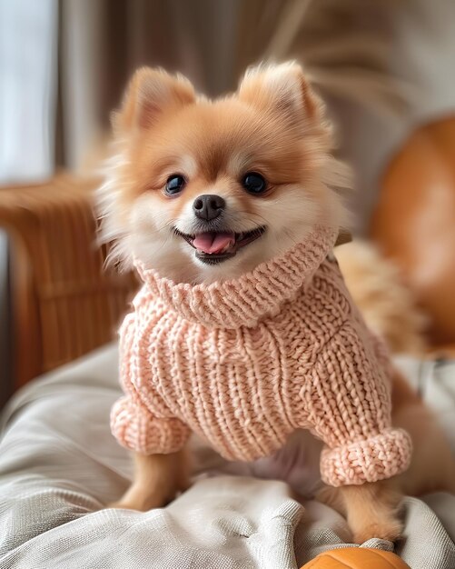 Cute Dog in a Sweater with a Pink Belly