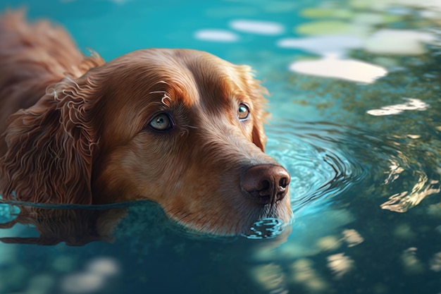 Cute dog in swimming pool Illustration AI Generative