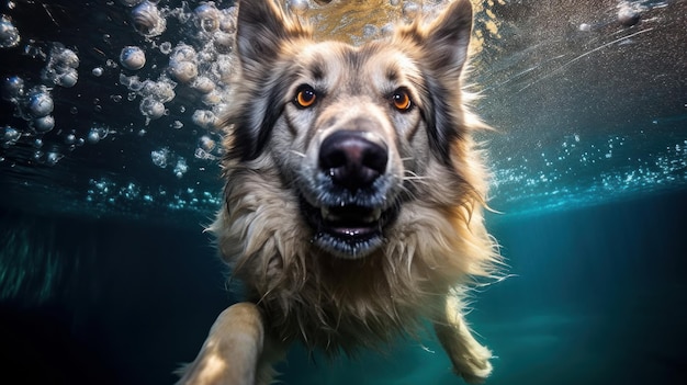 Cute dog underwater Illustration AI GenerativexA