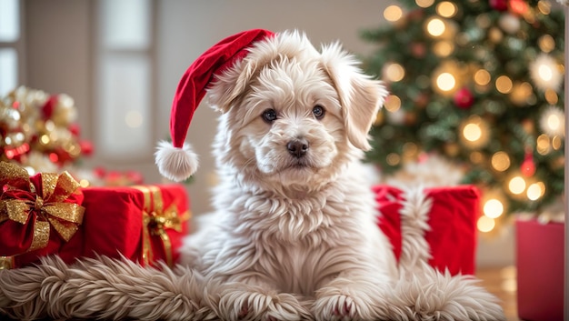 cute dog wearing santa hat