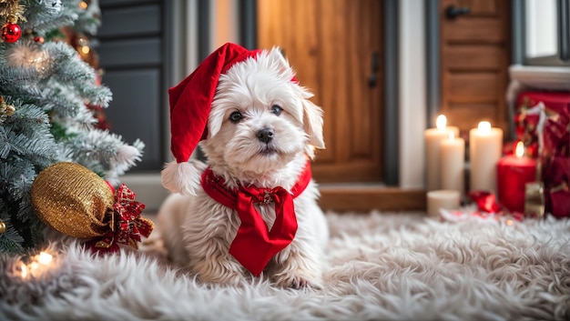 cute dog wearing santa hat