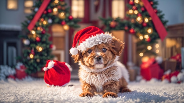 cute dog wearing santa hat