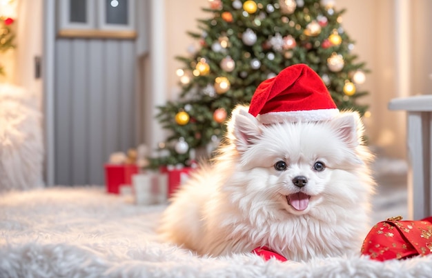 cute dog wearing santa hat