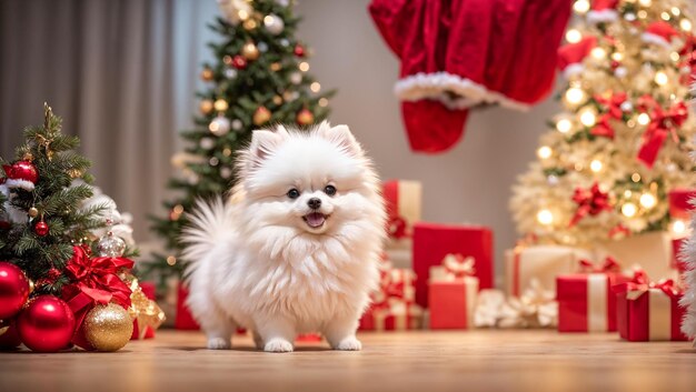 cute dog wearing santa hat