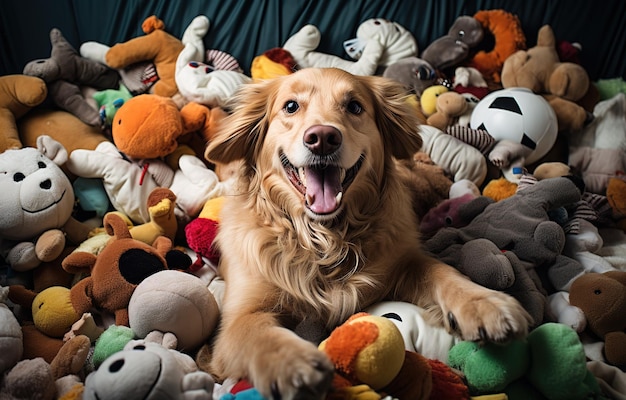 Cute dog with various pet accessories at home