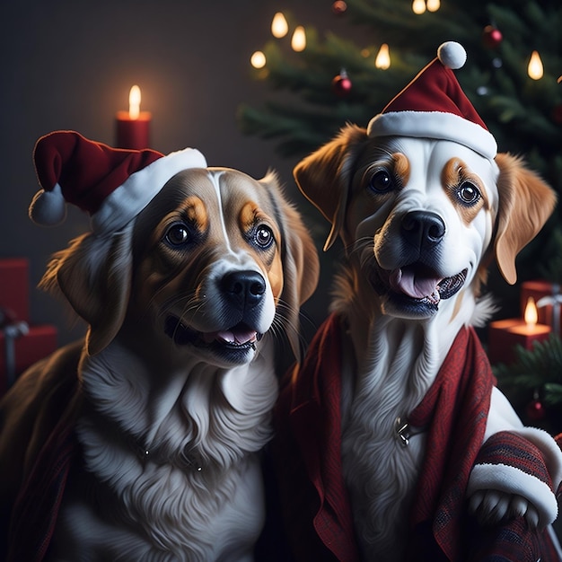 Cute Dogs Celebrating Merry Christmas Party Background Dogs in Christmas