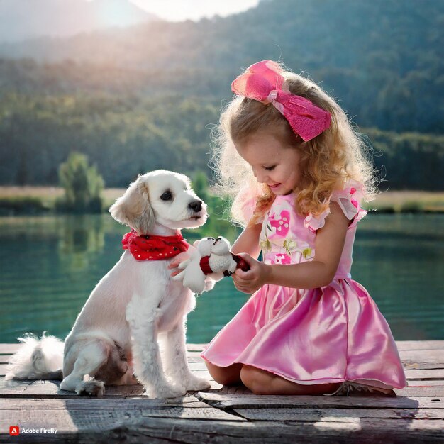 Cute Doll Playing with Cat