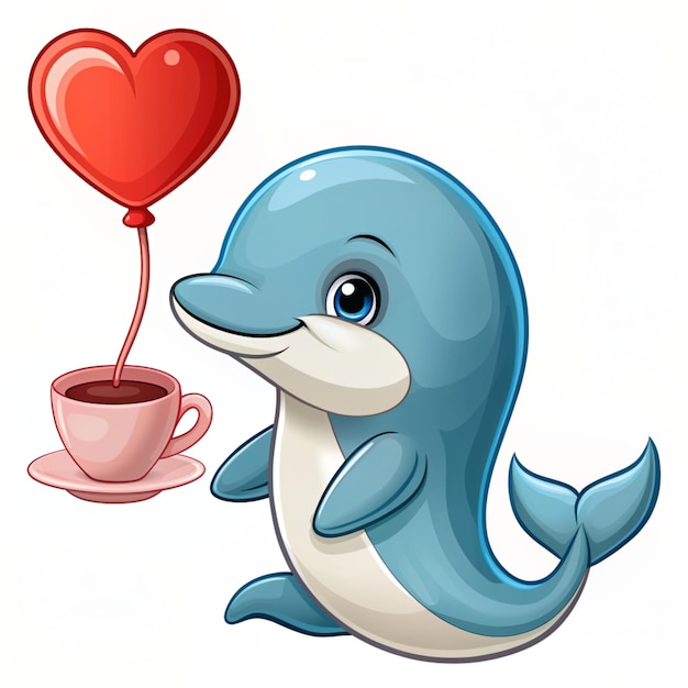 Photo cute dolphin floating with heart love balloon cartoon vector icon illustration animal flat cartoon concept