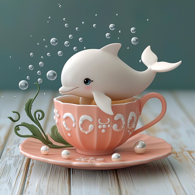 Photo cute dolphin in a teacup