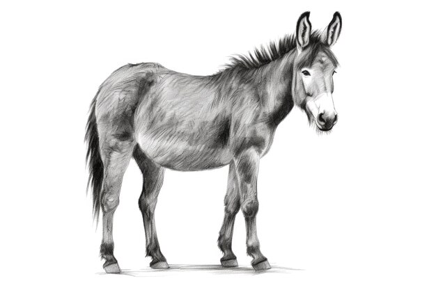 Photo cute donkey drawing on white background generative ai