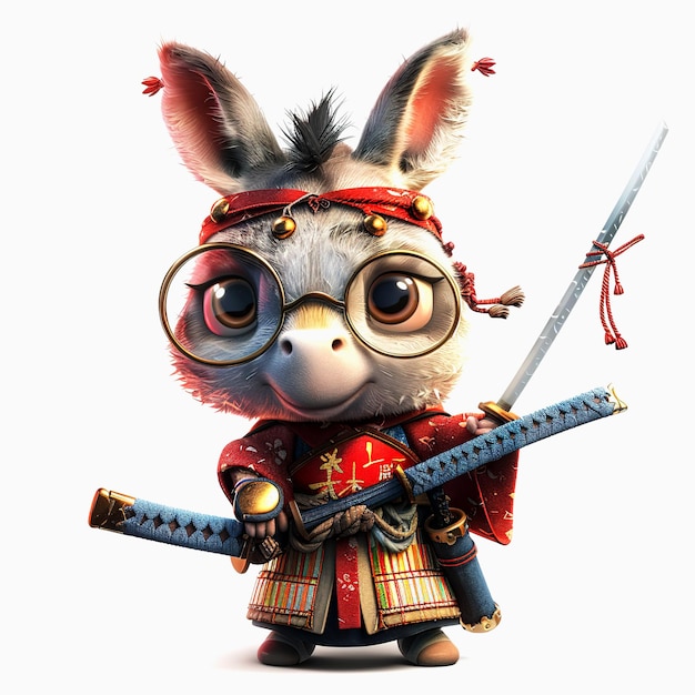 Cute Donkey samurai cartoon design Chibi Donkey samurai cartoon Illustration