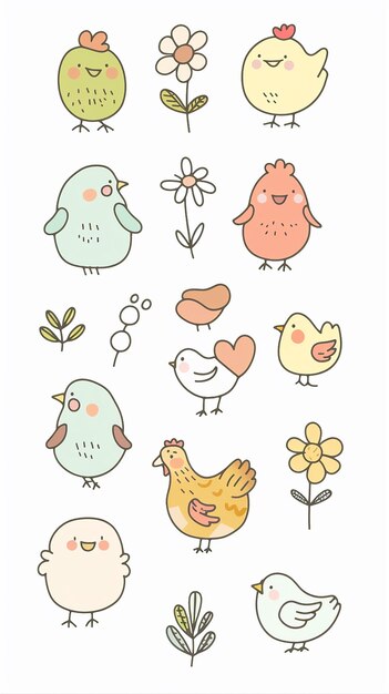 Photo cute doodle style kawaii icons in pastel colors