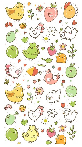 Photo cute doodle style kawaii icons in pastel colors