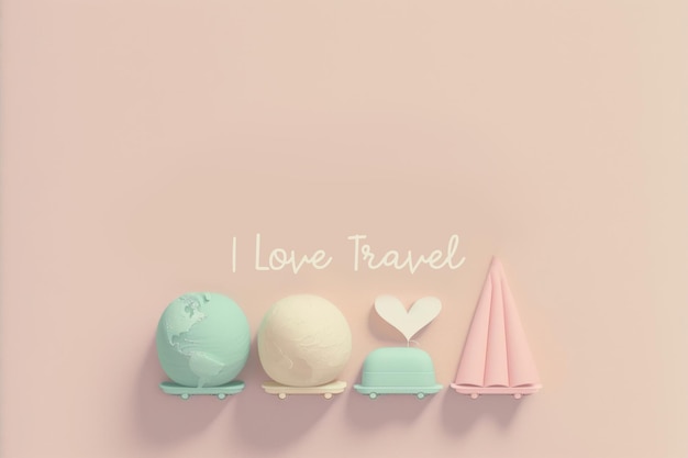 Cute doodle travel holiday concept background pastel sweet color tone background Banner ocard or backdrop