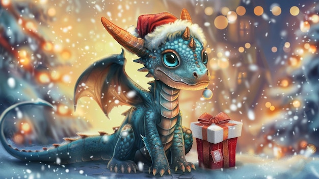 Cute dragon greeting Christmas card