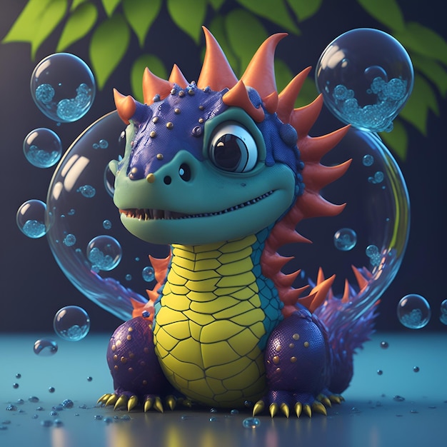 A Cute Dragon Made of Bubbles in Pixar Style