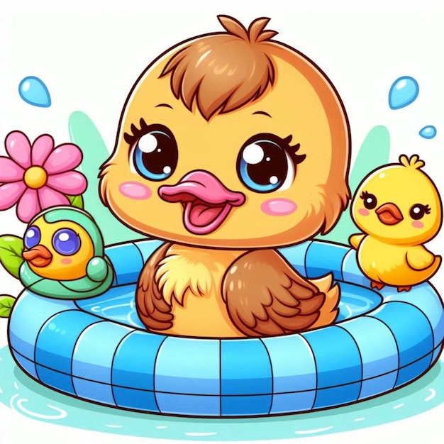 Cute duck coloring book Illustration clip art photo ai generated