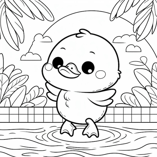 Cute duck coloring page for children ai generated