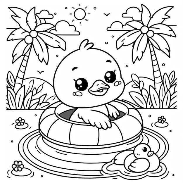 Cute duck coloring page for children ai generated