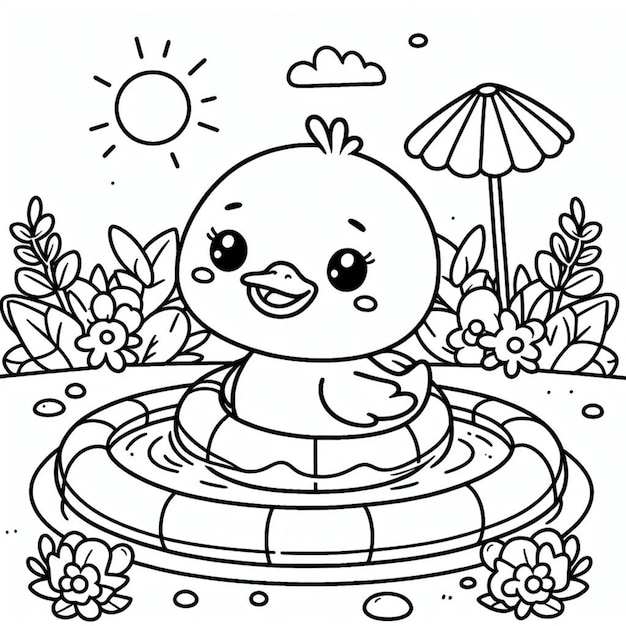 Cute duck coloring page for children ai generated