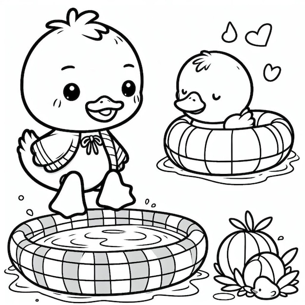 Cute duck coloring page for children ai generated