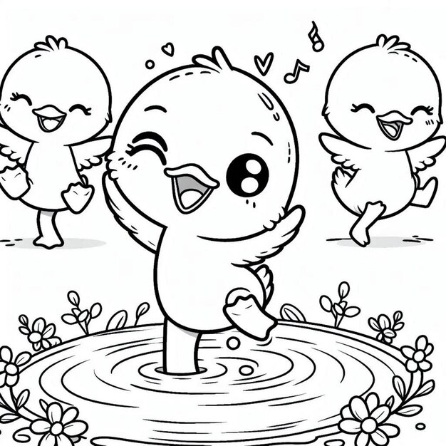 Cute duck dancing coloring page ai generated