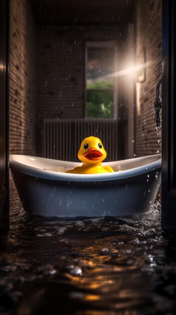 Cute duck swims in the bath the concept of joy and playfulness Generative AI